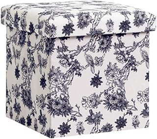 Ottoman Storage Box Flat Package Toy Storage Footstool Collapsible Stool Storage Box with Lid Cube Rectangle Storage Pouf Footstool with Storage Footstool, Blue and White Porcelain-31