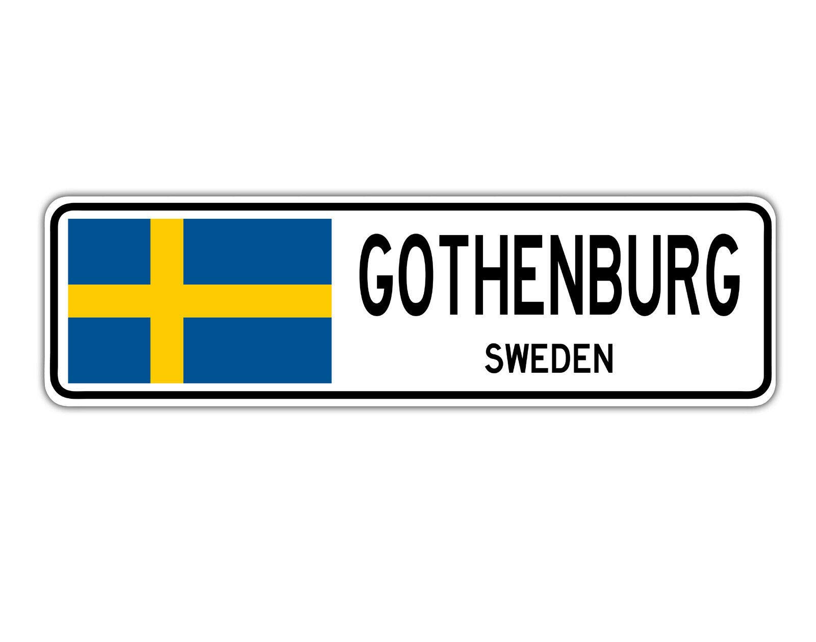 Biopracess Warningsigna9987 New Gothenburg Sweden Street Sign Swedish Flag City Country Road Wall Street Sign 4X16 Inches
