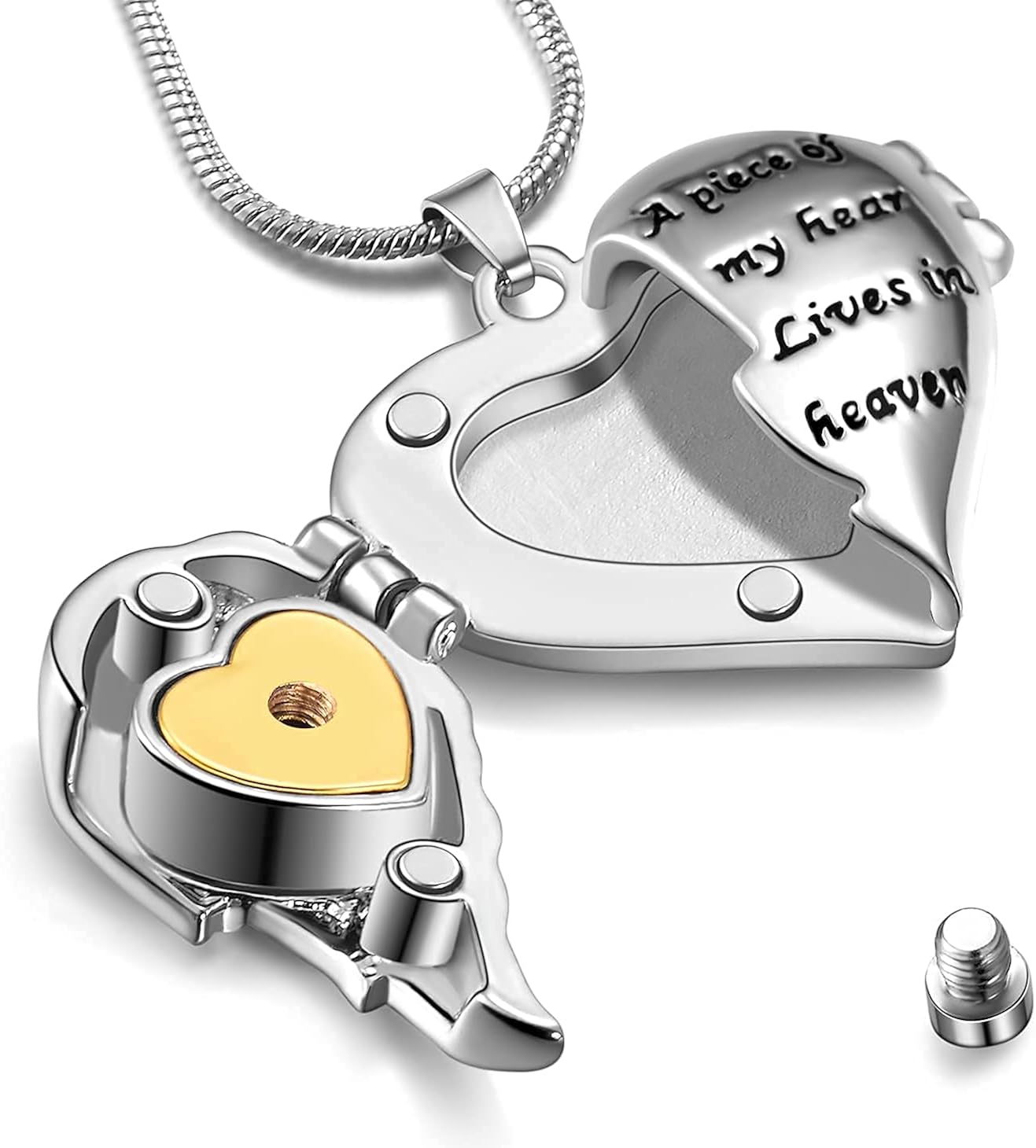 Miniatura 3 de Cring Coco Collar con colgante de cremación conmemorativo para mujer con medallón A Piece of My Heart Lives in Heaven Chapado en oro Circón