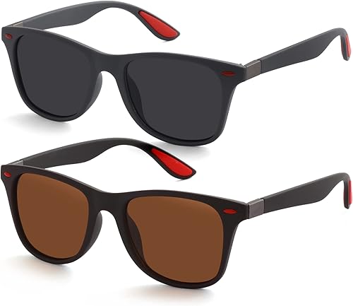 Teumire Gafas de sol cuadradas polarizadas para hombres al aire libre, deportes, conducción, gafas de sol con protección UV, paquete de 2