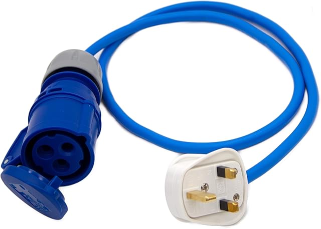 Blue Artic Mains Power 13Amp UK Plug to 16Amp IP44 240v Coupler Fly Lead (1 Metres)
