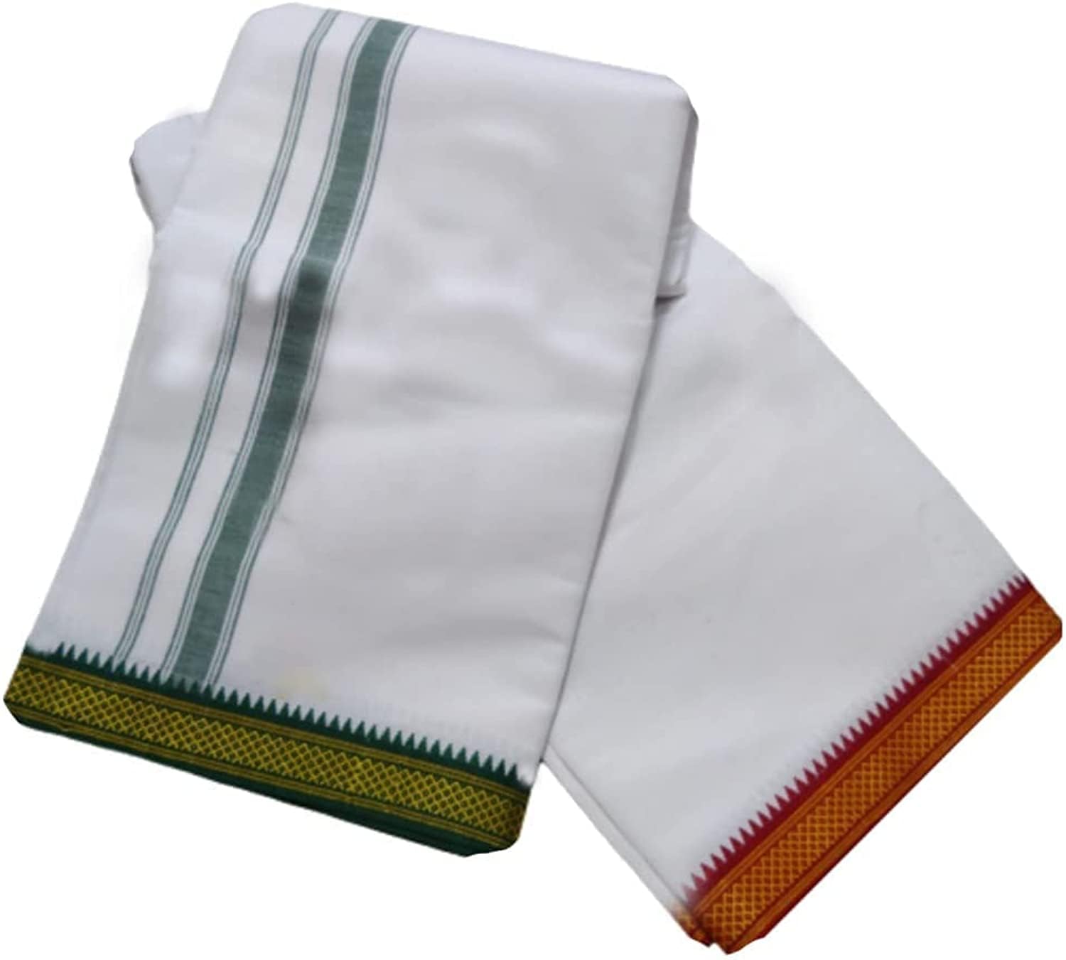 V.Idap (Pack of 1 100% Cotton White Lungi with Colored Border for Men/, Men's Cotton Rich Mundu Dual Border Lungi (White)-image-21
