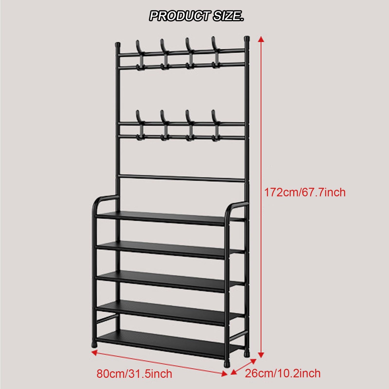Perchero, Perchero, Banco para Zapatos, Pasillo, Organizador para El hogar, Banco para Zapatos, Estante para armario con Metal estable A, 80 * 26 * 172CM