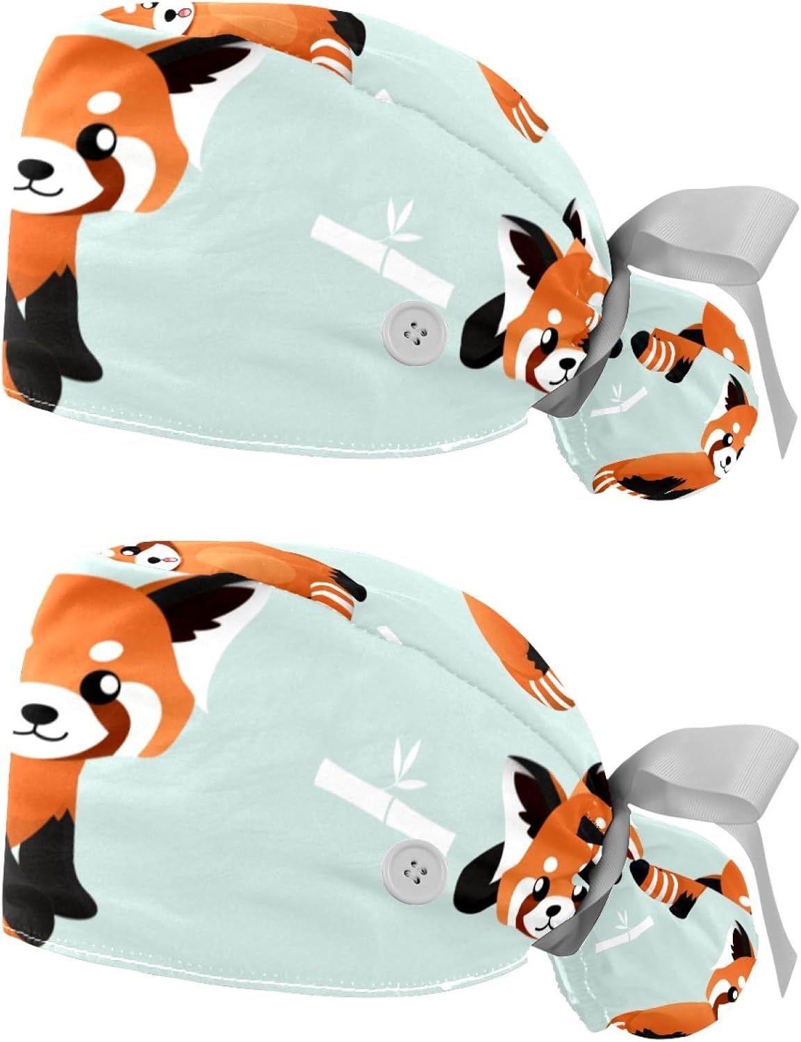2 Packs 4om0lw Cute red Panda and Bamboo Scrub Cap, Adjustable Tie Back Hat, One Size Working Head Cover