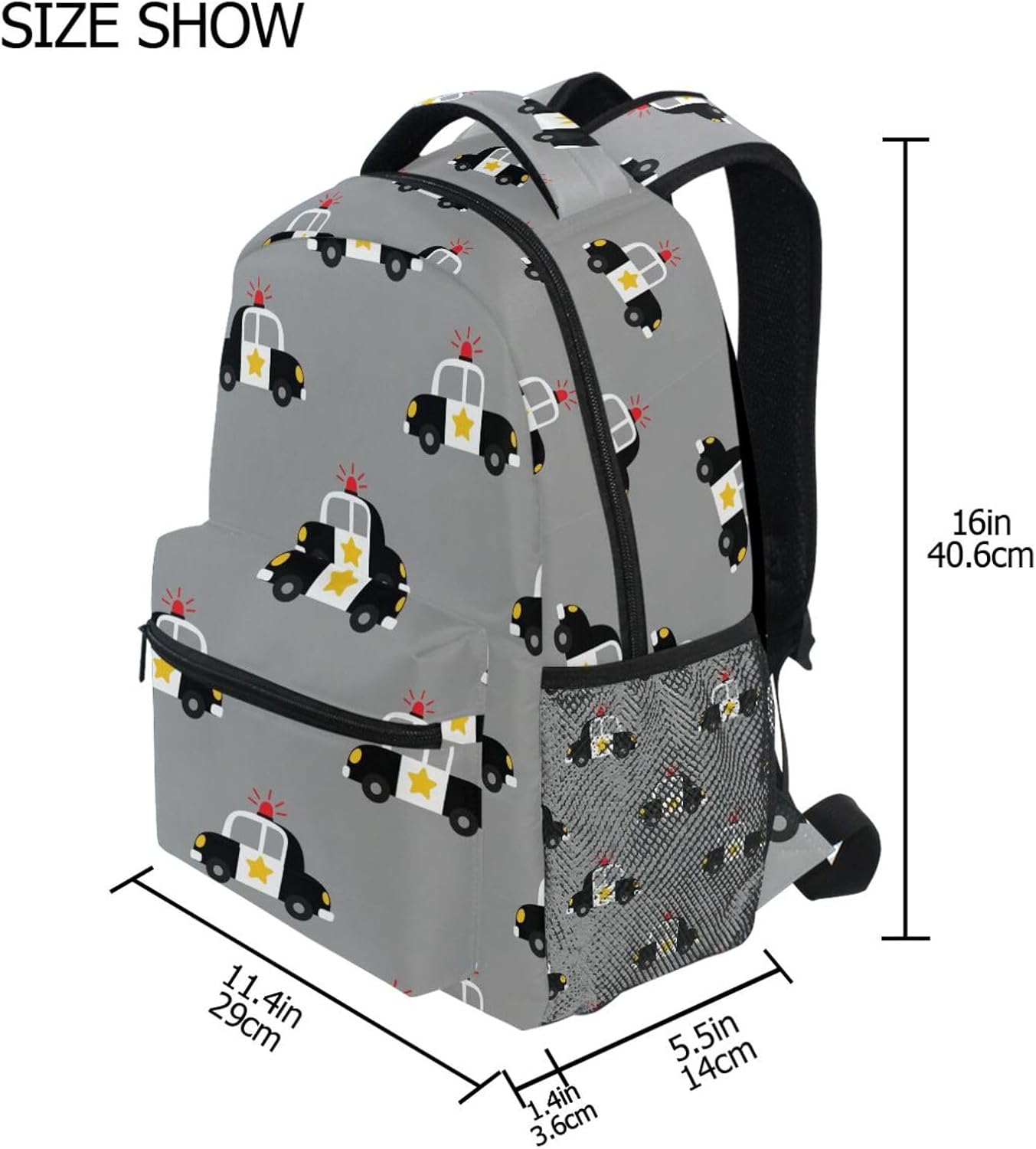 QUGRL Police Cars Gray School Backpack for Girls Boys Large Bookbag Laptop Computer Bag Casual Hiking Travel Daypack Backpack Schoolbag for Teens College 16 Inch
