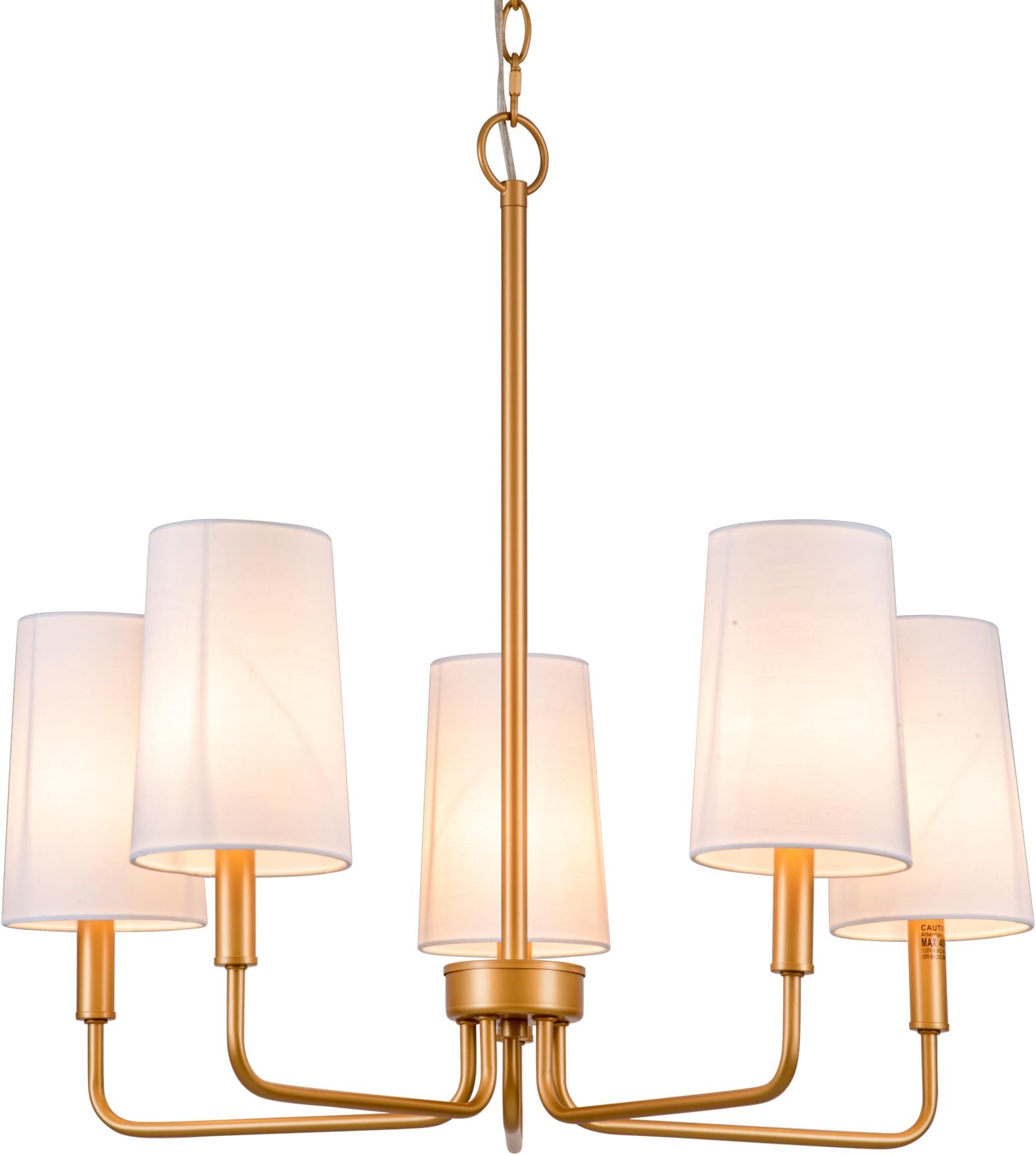 Chandelier, Muted Gold with White Fabric Shade, Farmhouse Linear Island Lighting Fixture for Kitchen, Dining Room (5-Light Muted Gold with Fabric Shades)