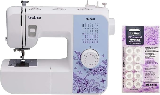 Brother XM2701 Sewing Machine, Lightweight Machine with 27 Stitches, 10-Pack Pre-Wound Bobbins Included