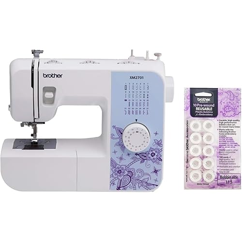 Brother XM2701 Sewing Machine, Lightweight Machine with 27 Stitches, 10-Pack Pre-Wound Bobbins Included