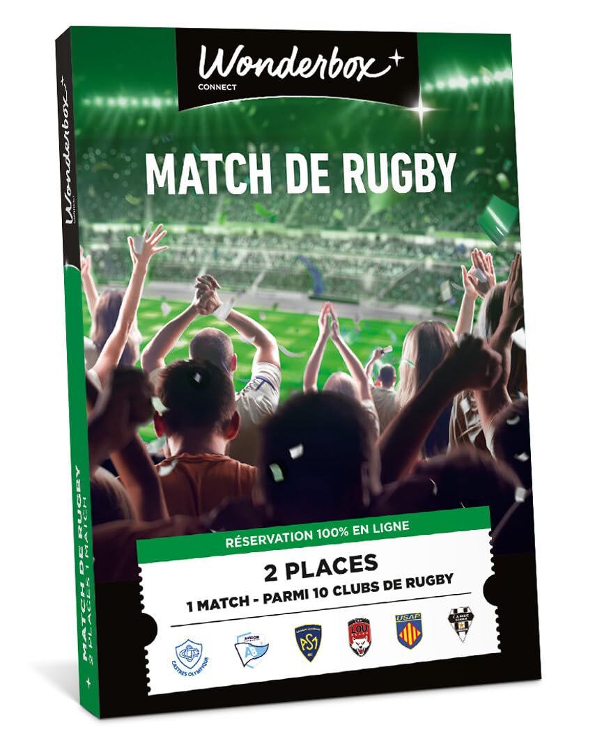 Wonderbox Connect - Coffret Cadeau - 100% Rugby - 2 places pour 1 match au choix - Parmi 15 clubs de rugby - Validité 27 mois