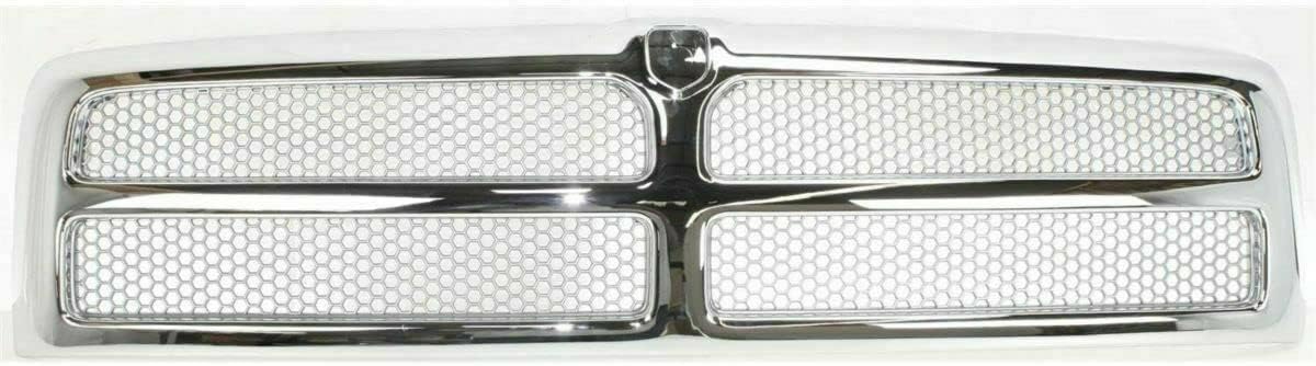 Replacement For Grille Assembly Fits For Dodge Ram 1500 1994 To 2001 And 1994 To 2002 Ram 2500 And 3500 Honeycomb Insert, Chrome Shell or Painted Silver Insert CH1200178, 55055252