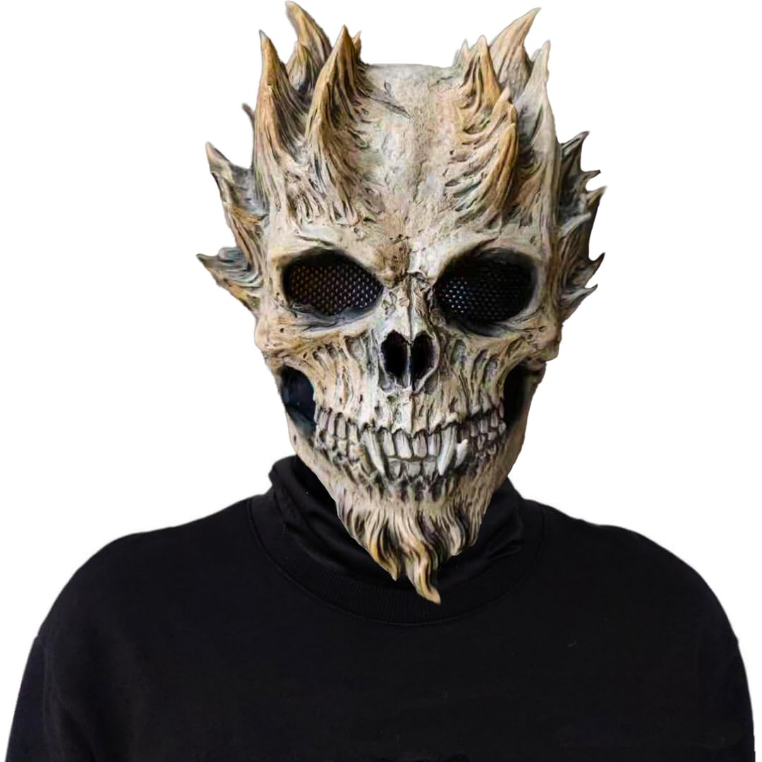 Stobbod Horror Skull Mask Scary Realistic Skeleton Mask Halloween Cosplay Creepy Masquerade Party Full Head Latex Accessories