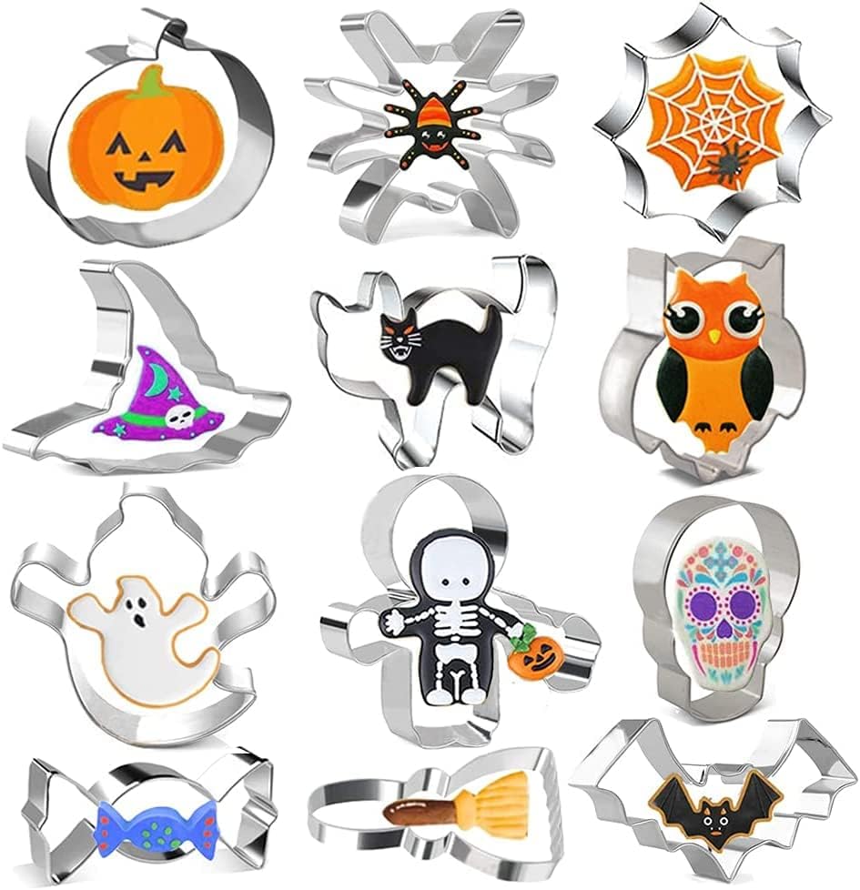 OMNIQI Halloween Cookie Cutters Shapes, 12 Pcs No-Repeat Halloween Cookie Cutter Gingerbread Cutters