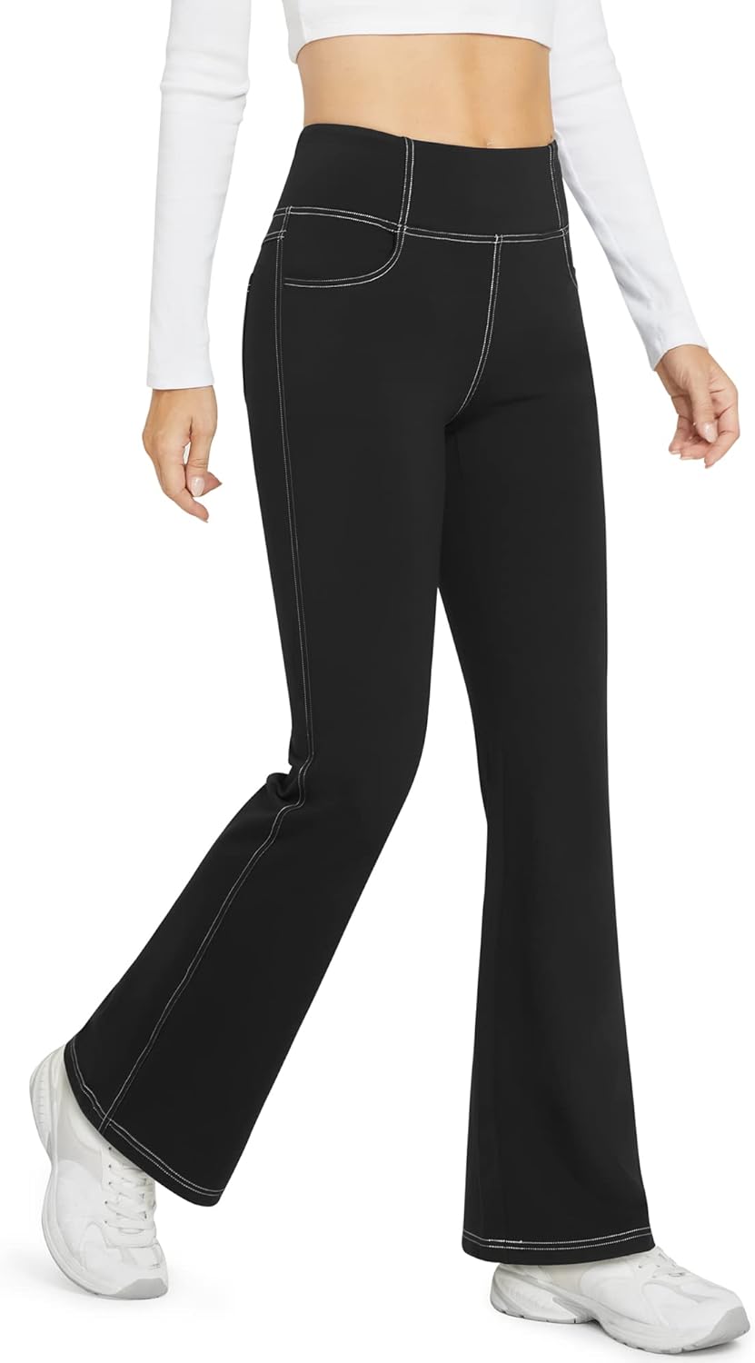 G4Free Fleece Lined Flare Leggings for Women High Waisted Thermal Bootcut Yoga Pants with 4 Pockets