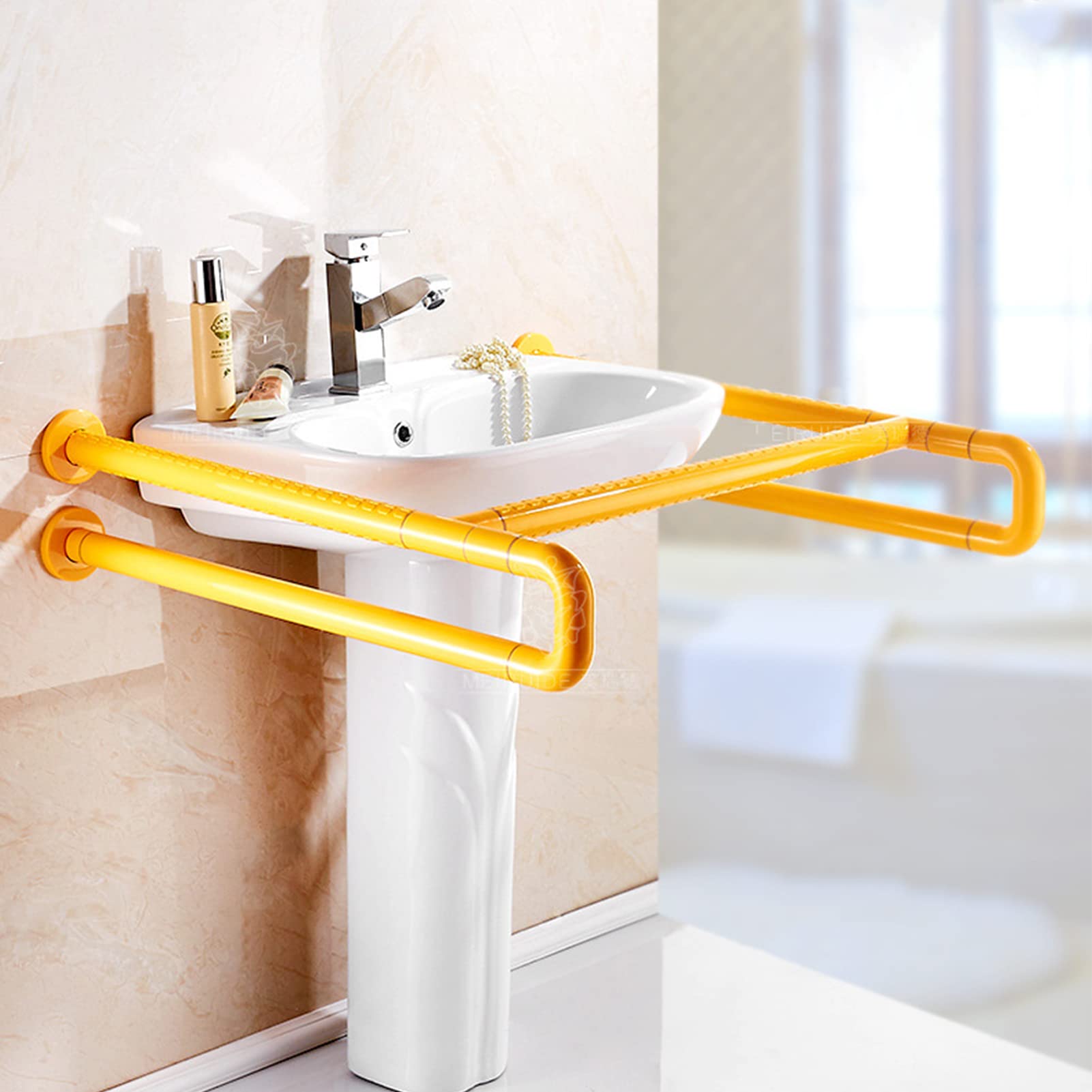 Barra de agarre para baño, barandilla de seguridad para el baño, barras de agarre para lavabo, para personas mayores con discapacidades, antideslizante, ayuda para baño, ducha, inodoro, color amarillo