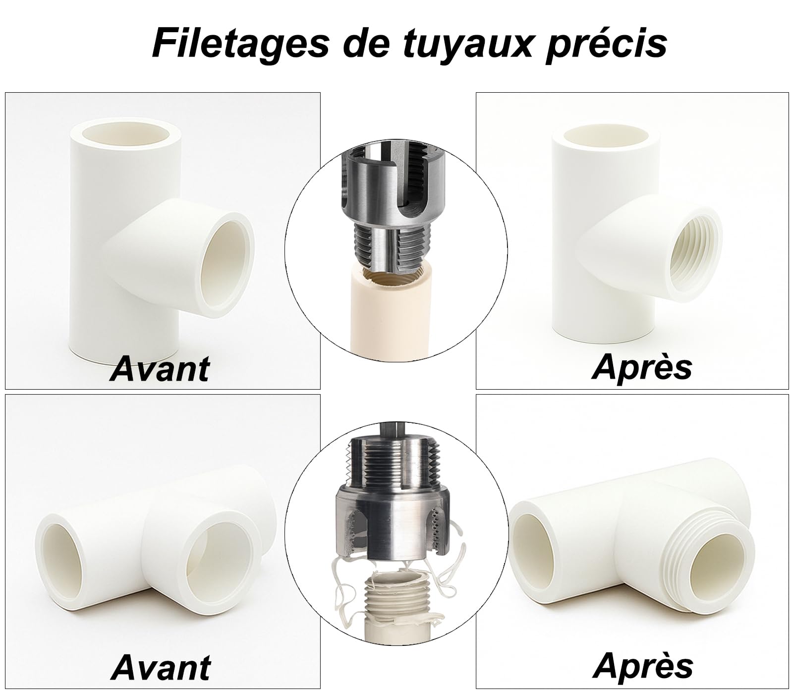 Set di 3 filettatrici in PVC 1/2" 3/4" 1" NPT trapano filettato doppia funzione