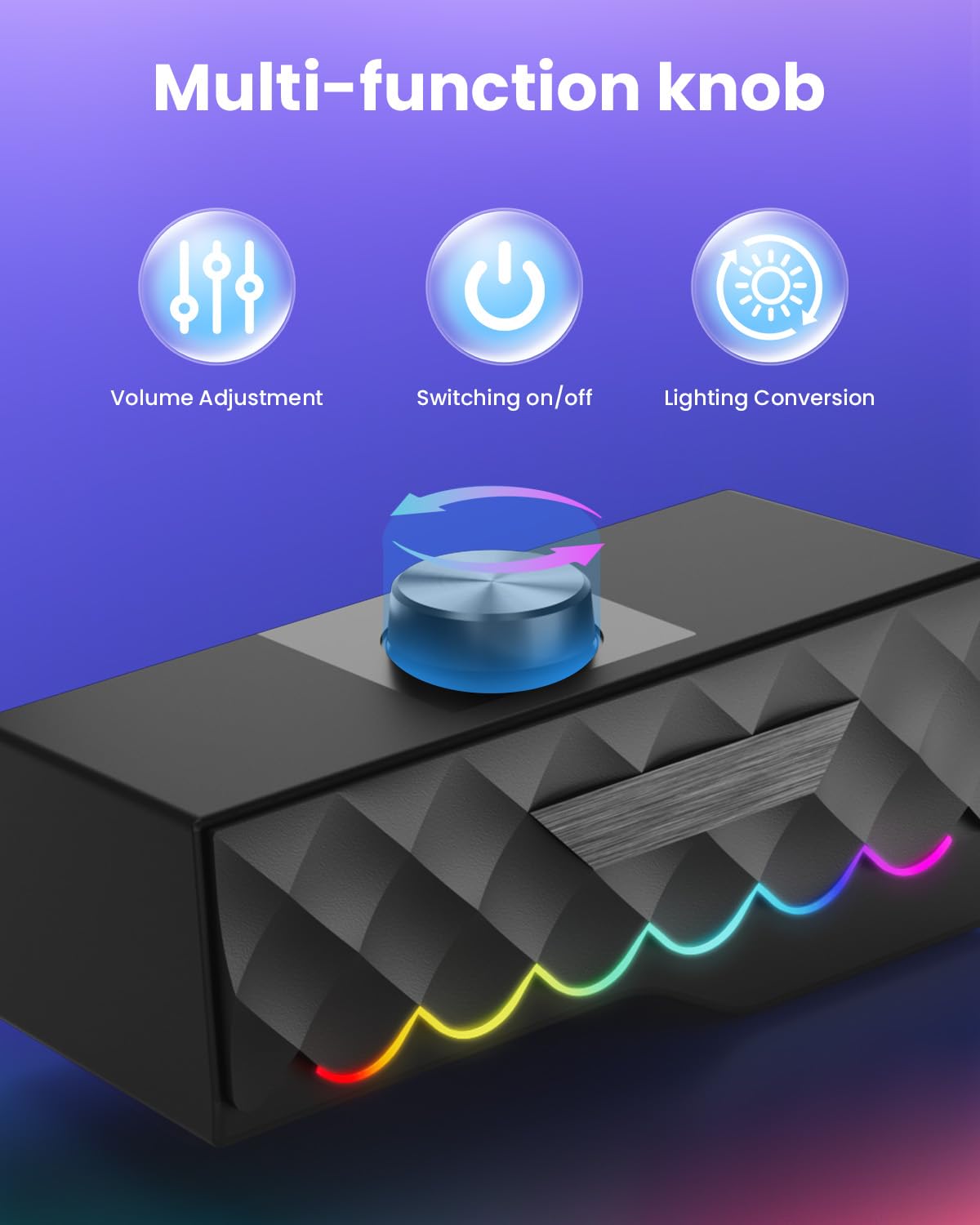 Haut-parleurs pour PC stéréo - Haut-parleur amovible avec LED RVB pour jeux dynamiques et frais - Soundbar avec câble USB pour tablette, téléphone portable, ordinateur portable, MP3/MP4