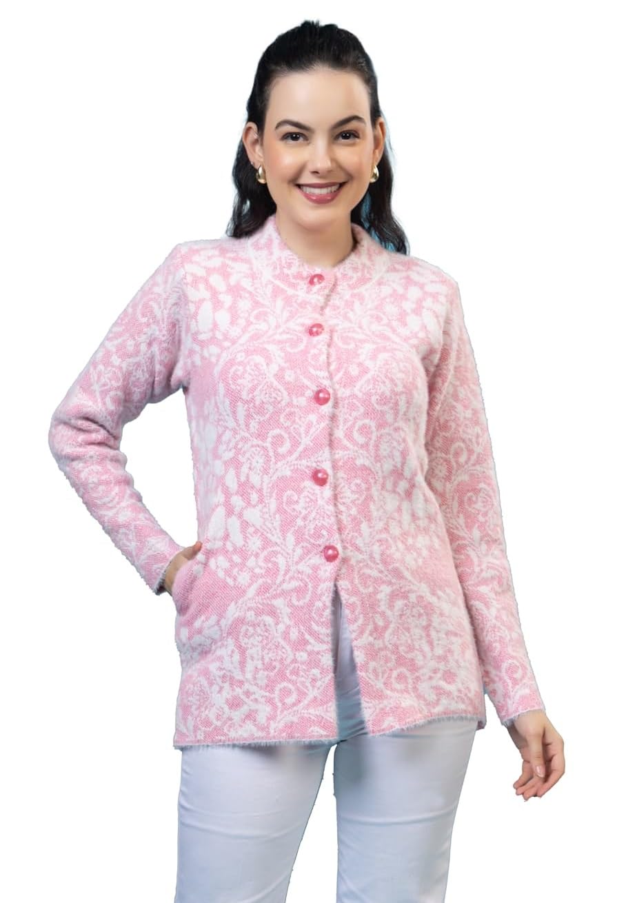 style dusk Women Woolen Round Neck Self Design Cardigan - Heavy Wool Fabric Winter Wear - Long, Fully Warm-picture-47