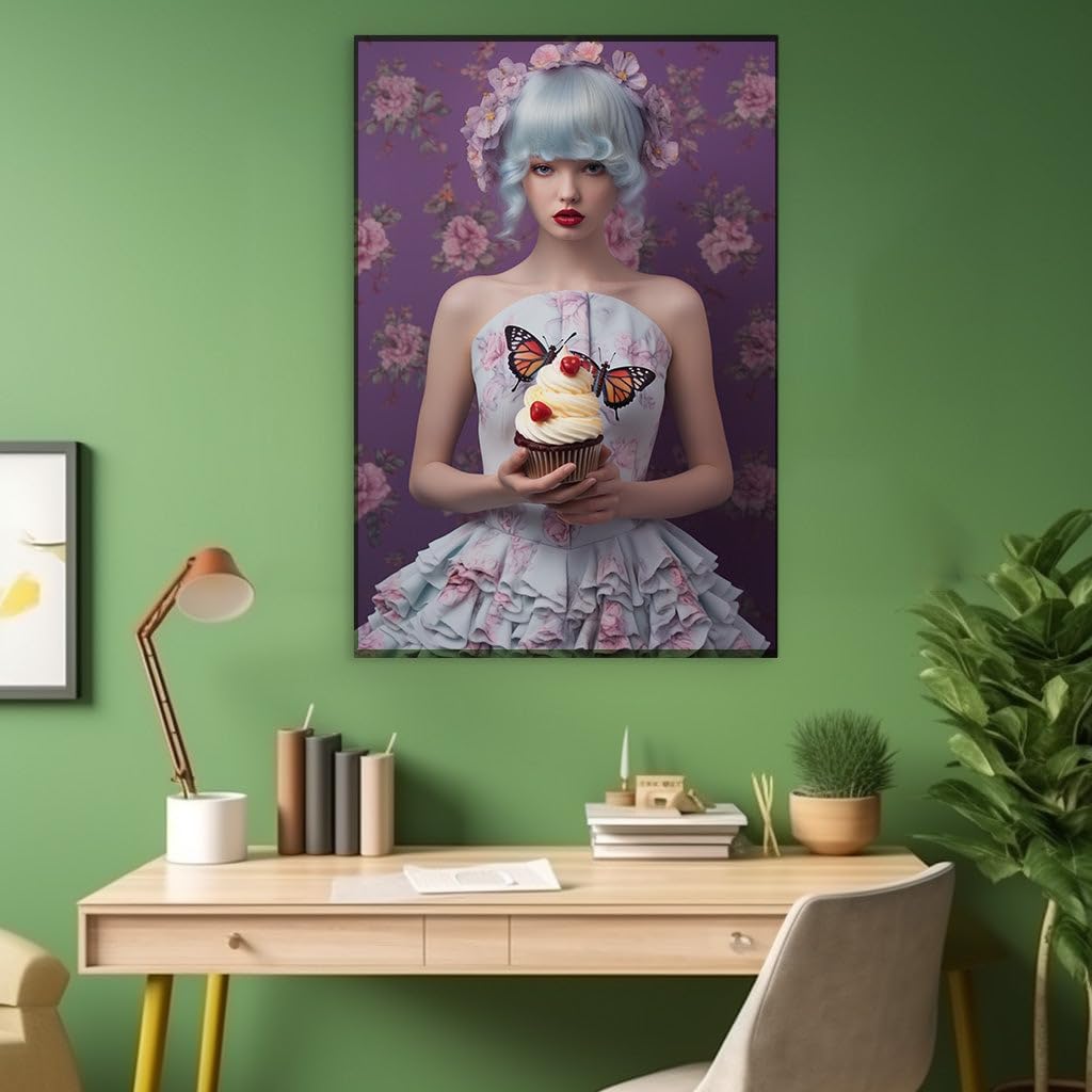 Canvas for Living Room. Enchanted Elegance in Blue A Dreamy Portrait of Floral Grace and Sweet Whimsy, 27 x 18 inch Canvas Wall Art - Contemporary Masterpieces - Botanical Home Decor