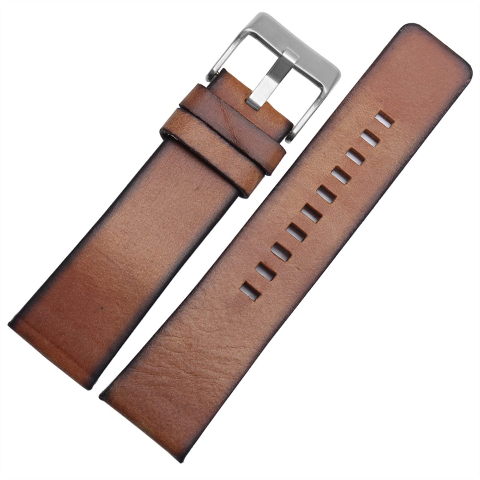HTRJAPL 22mm, 24mm, 28mm Leather Strap Watch Strap Fit For Diesel (Brown-Silvery Buckle, 26mm)
