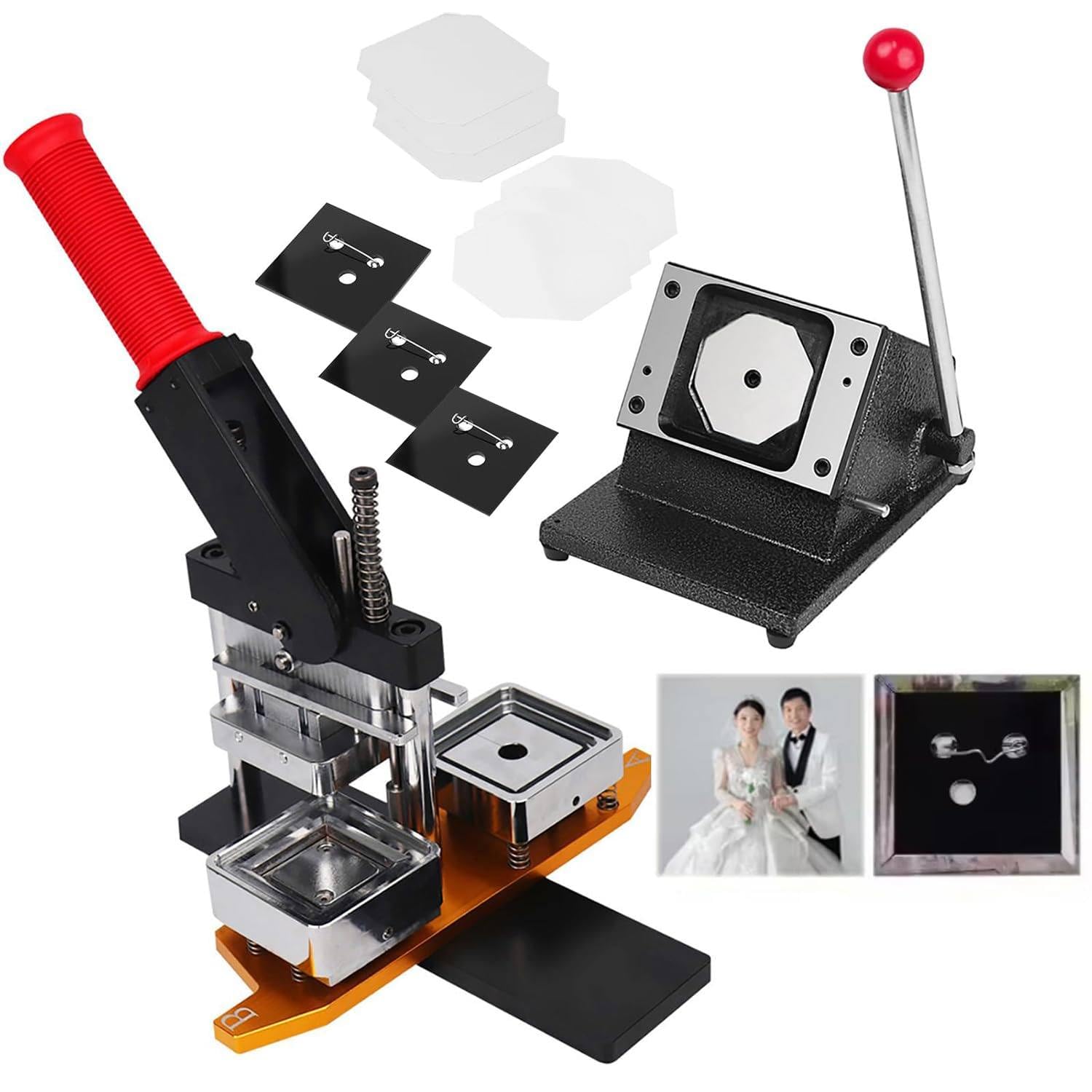 GTHTUHFD 53 X 80Mm Photo Magnet Maker Machine,Square Fridge Magnet Button Badge Making,Paper Cutter + 100Pcs Consumables Diy Metal Badge Press Kit