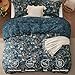 Bedsure Duvet Cover Queen Size - Reversible Floral Duvet Cover Set with Zipper Closure, 3 Pieces Navy Blue Bedding Set with 8 Corner Ties and 2 Pillow Shams 20