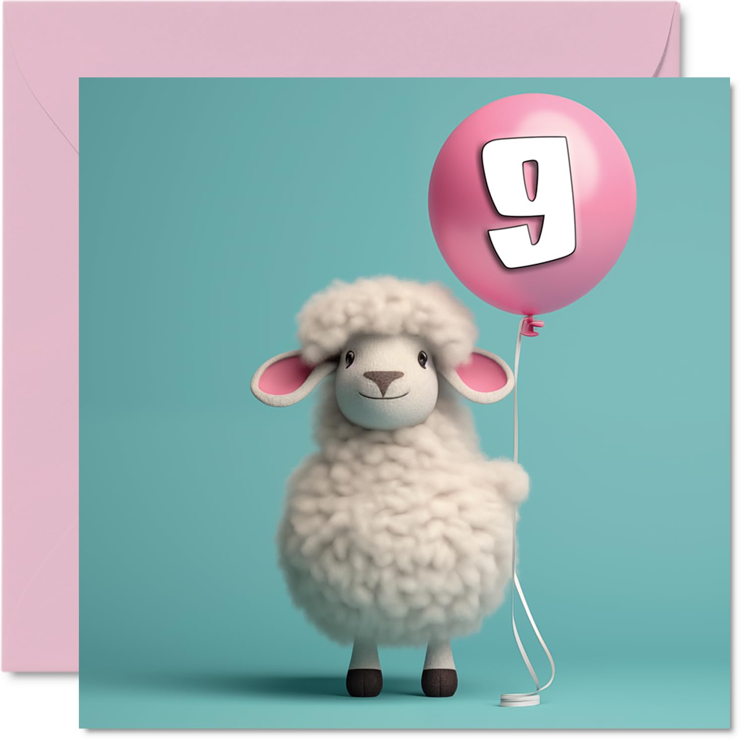9th Birthday Card for Girls and Boys, Sheep Balloon