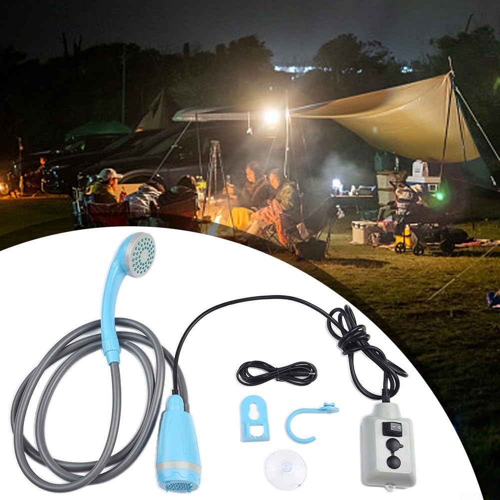 Douche De Camping Portable 12V Avec Pompe - Pommeau, Tuyau 2m, Crochet, Pour Voiture, Camping-car, Caravane