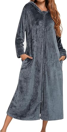 Robe De Chambre Femme Polaire Longue - Peignoir D'hiver Chaud - Microfibre épaisse - Avec Ceinture Et Poches