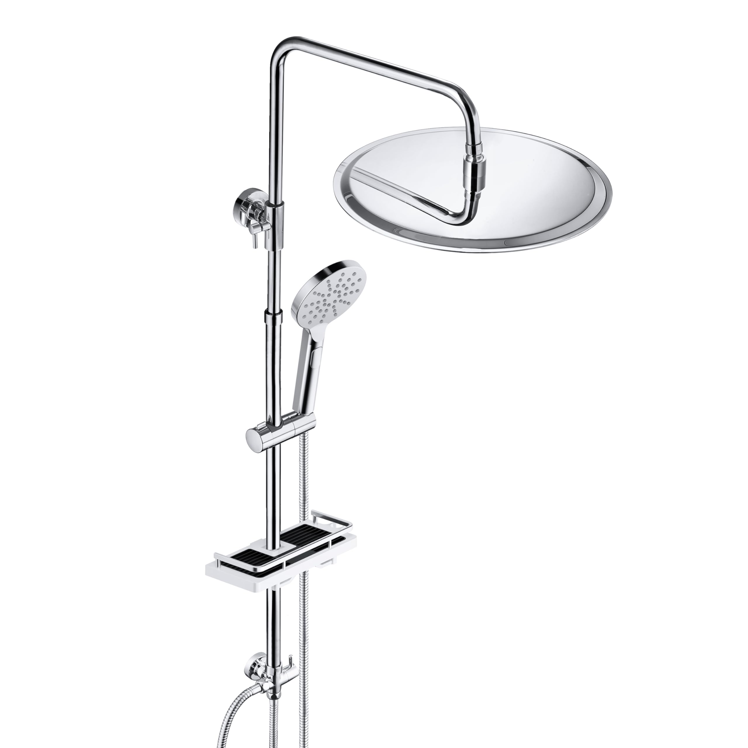 Joho Stainless Steel Shower Set Kit, Shower Riser Rail with Soap Dish, Shower Shelf and Hand 3 Jets Shower Head D30cm