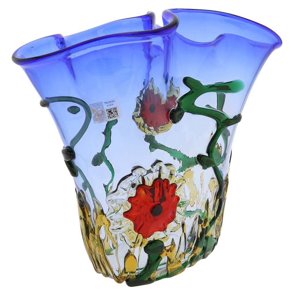 Amazon.co.jp: GlassOfVenice ムラノガラス 抽象的な花瓶 - ブルー