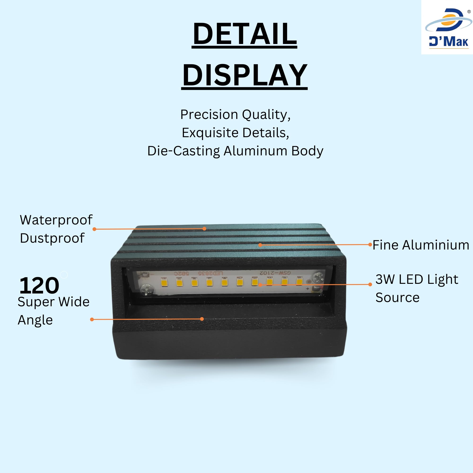 D'Mak Wall Step Surface Light, Outdoor/Indoor, LED Foot Light, Aluminium IP65 Waterproof Body, Warm White (Pack of 4, 3W (2 Module)) 2