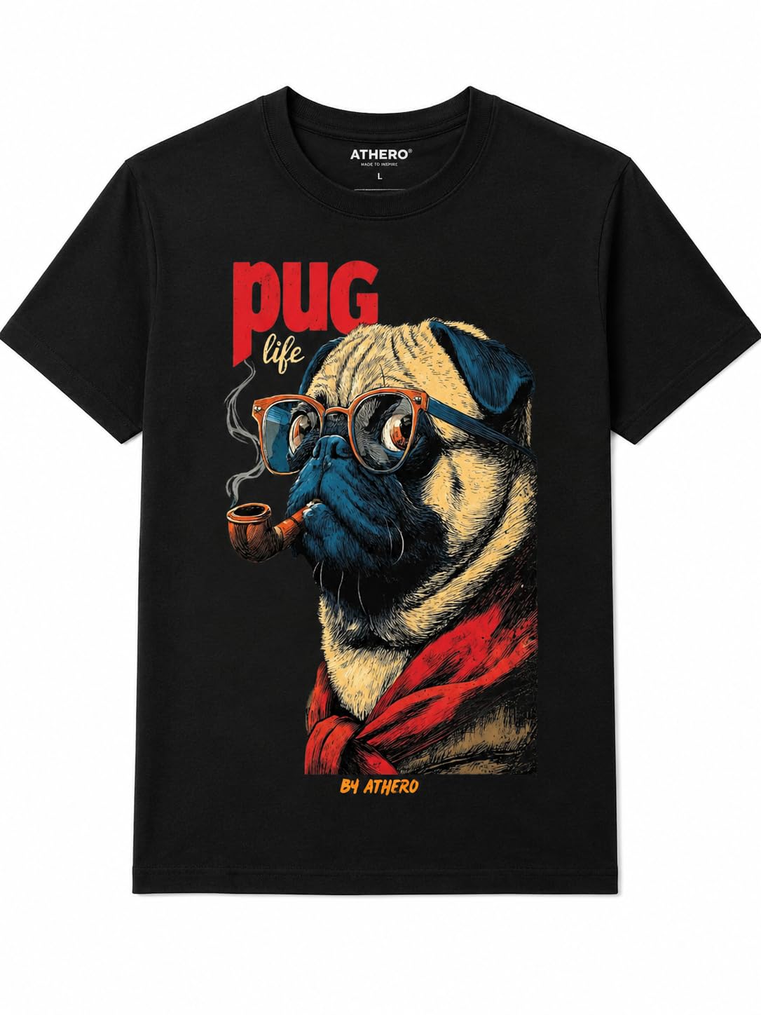 MSFYT Pug Life Graphic Printed T-Shirt for Men & Women | 200 GSM 100% Pure Cotton | Bio Wash | Regular Fit | Unisex Dog Lover Graphic Tee | Black & Light Purple