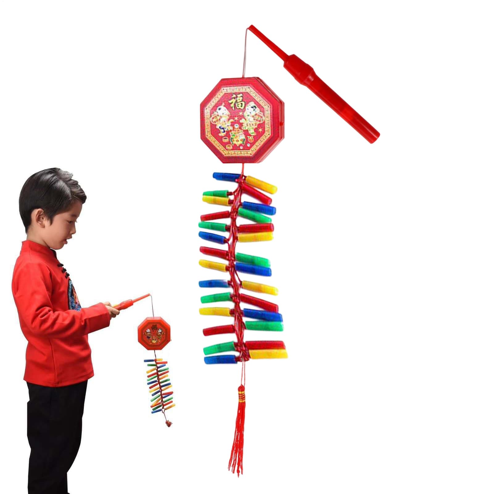 Lunar New Year Firecracker | Handheld Electronic Firework with Sound Firecracker Decorations,Traditional Red Oriental Pendant, Chinese New Year Decorations for Spring Festival