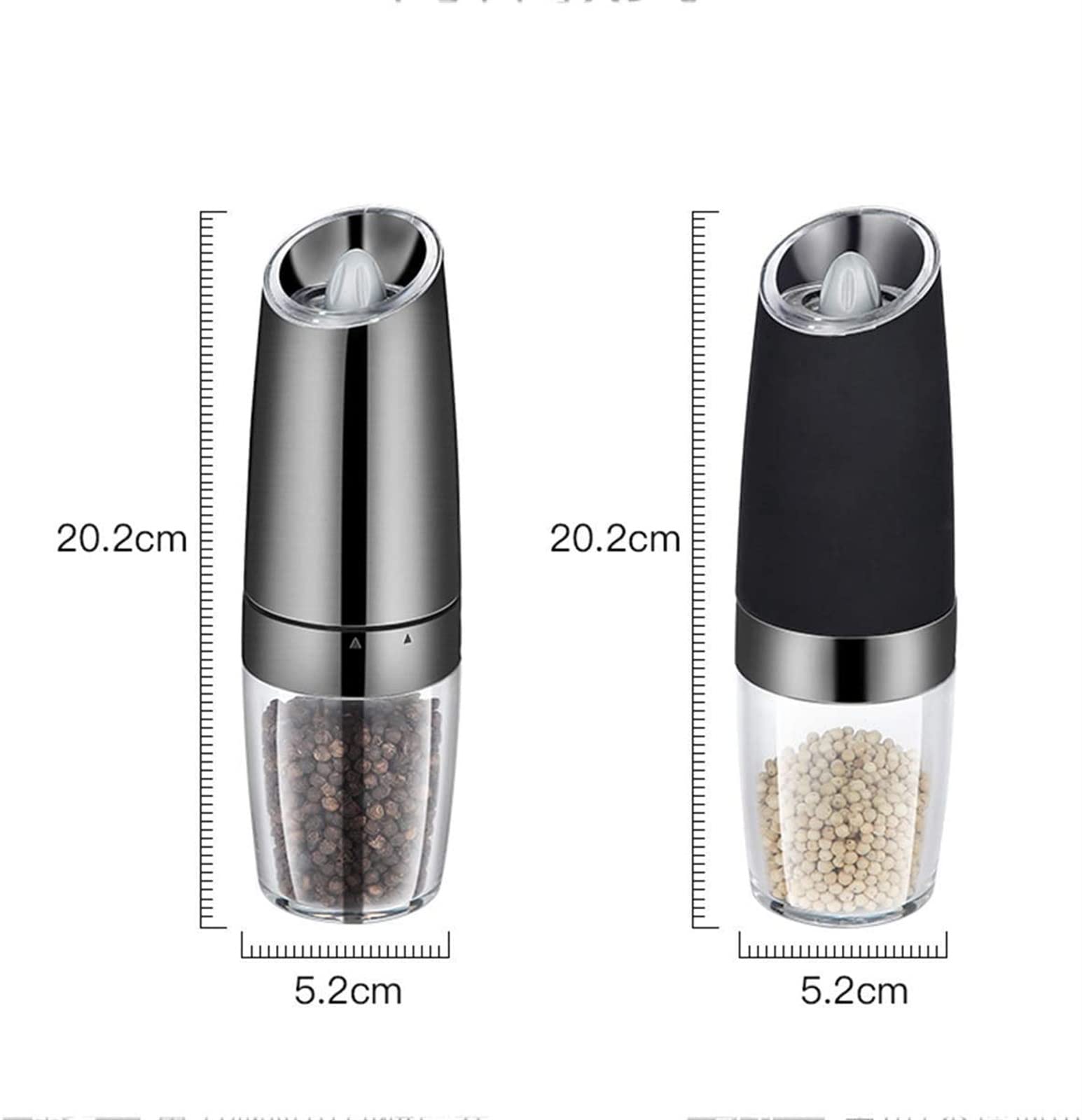 Młynek do soli, młynek do pieprzu, 2 szt. Zestaw elektryczny młynek do pieprzu i soli Shaker, zasilanie bateryjne grawitacyjne, regulowana grubość ceramiki (Color : Silver)