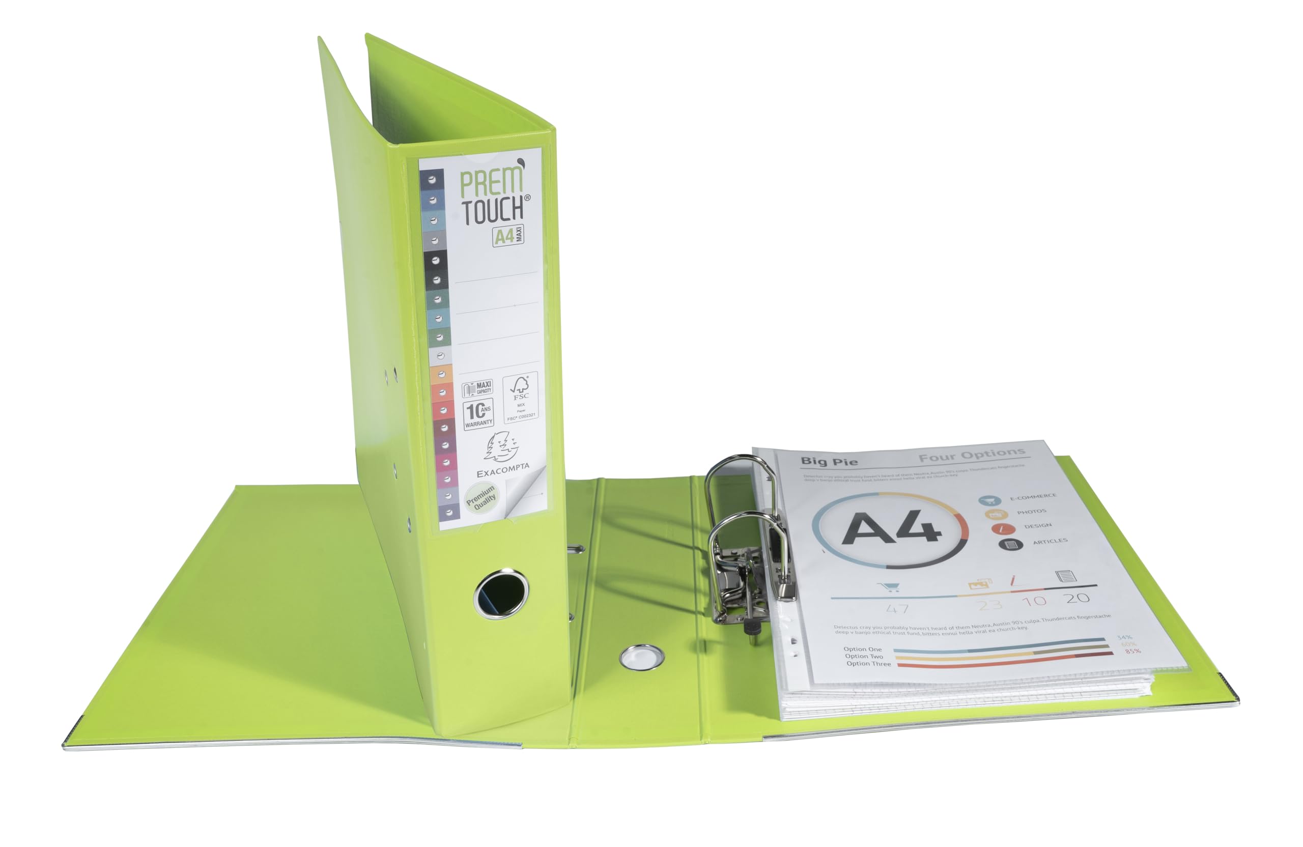 Exacompta - Réf. 53356E - Carton de 10 classeurs à levier A4 MAXI Prem'Touch - Dos 80 mm - Mécanique 80 mm - Dimensions extérieures : 32 x 30 x 8 cm - Format à classer A4 Maxi - Coloris : Vert Anis
