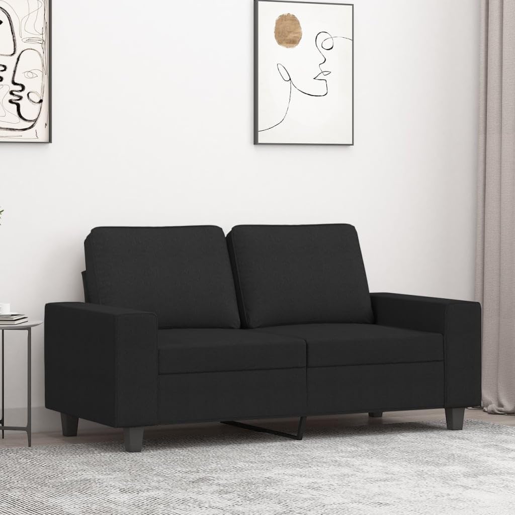 Sofá de dos plazas, color negro, 154 x 77 x 80 cm, funda de tela con estructura de metal, diseño moderno, pequeño sofá para salón, oficina, pasillo, dormitorio