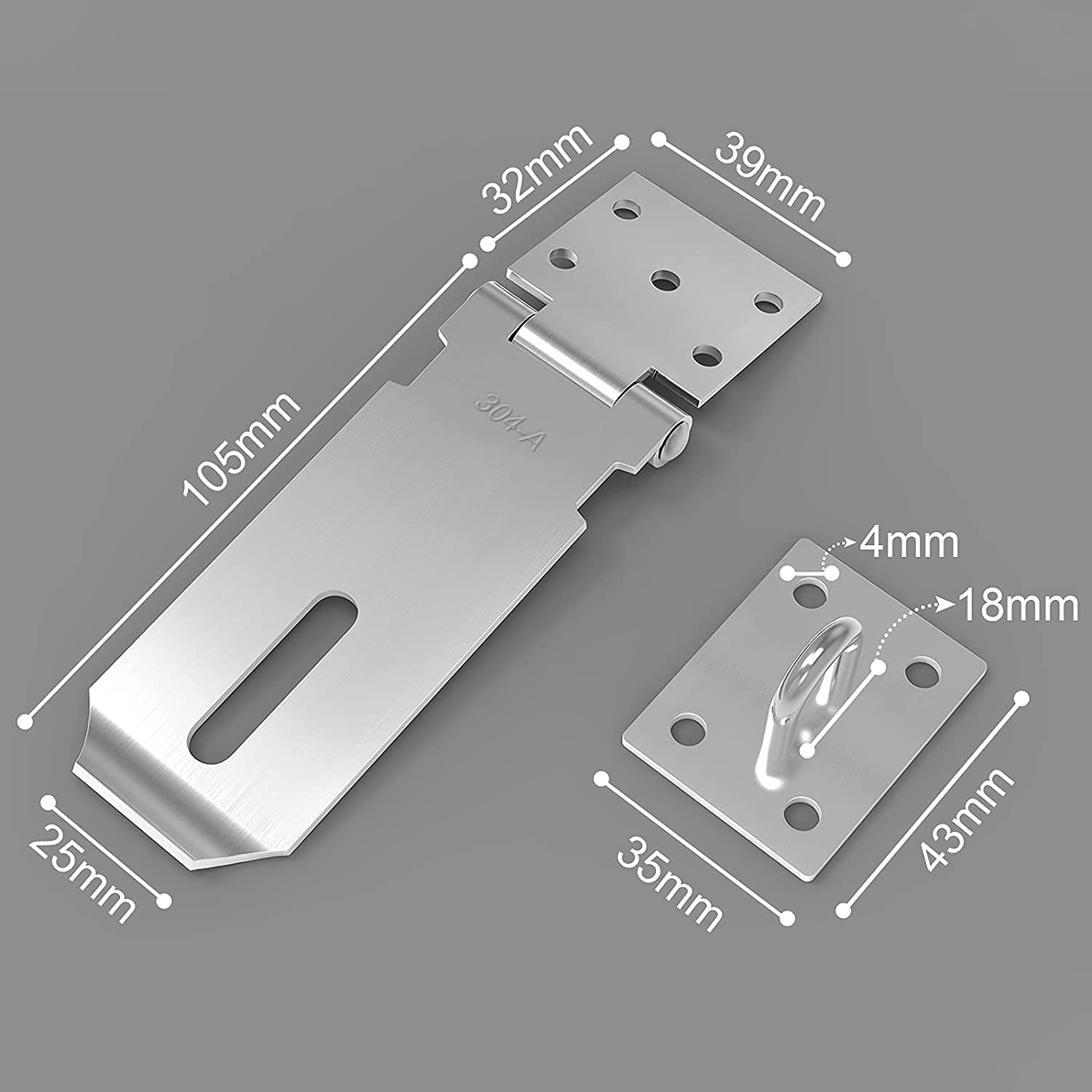 Lucchetto Hasp in Acciaio Inox 304 4 Pollici Con Heavy Duty Serratura 50mm per Porte Cassetta Attrezzi Armadi Cassetti Garage, Argento
