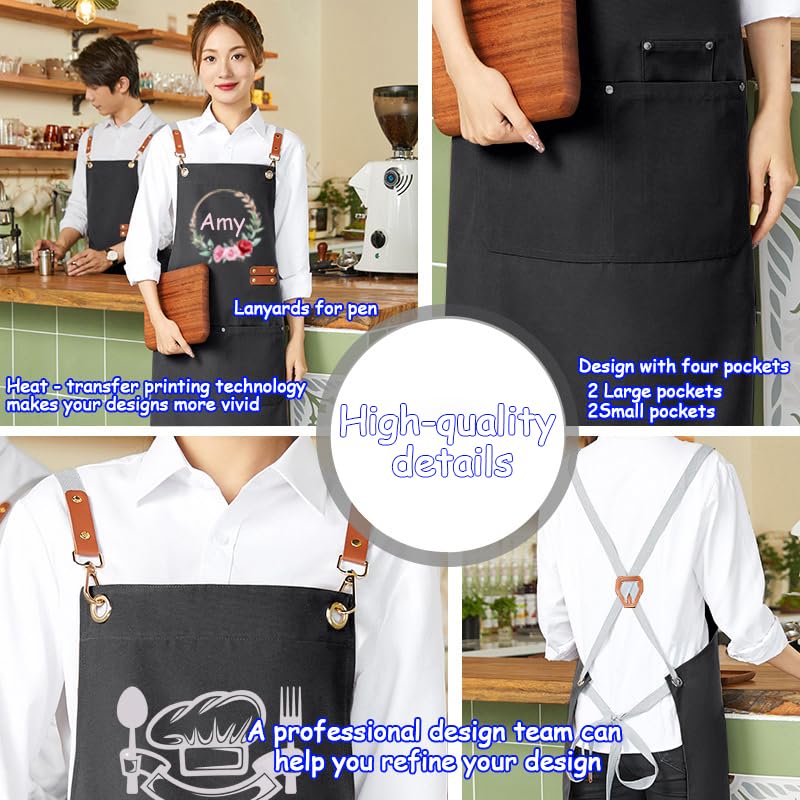 BeautyWill Personalized Custom Apron For Men Women Kitchen Cooking Aprons Customized with Pockets Name Text Logo Picture - Image 7
