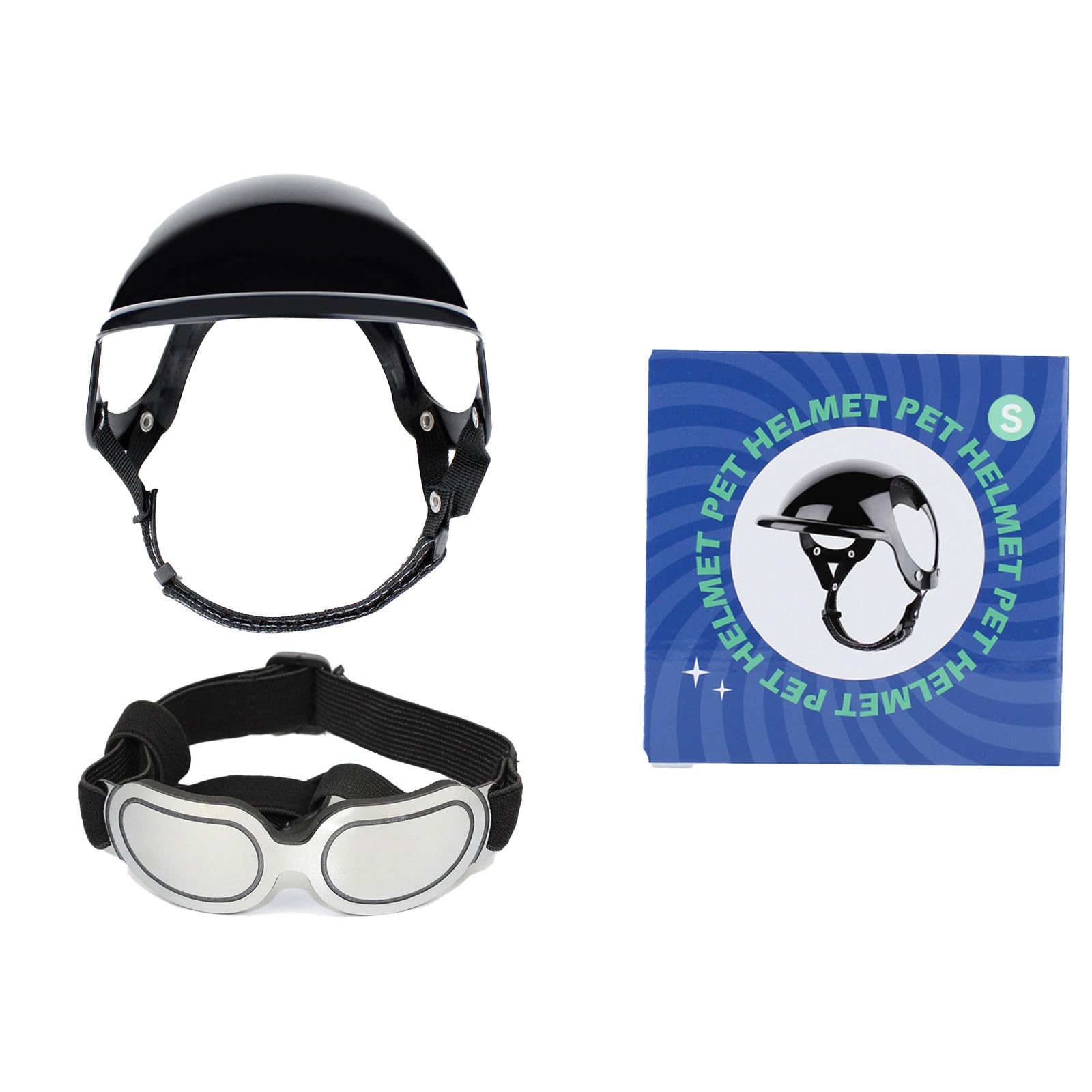 Casque moto animaux S et lunettes protection pour petits chiens anti-poussière