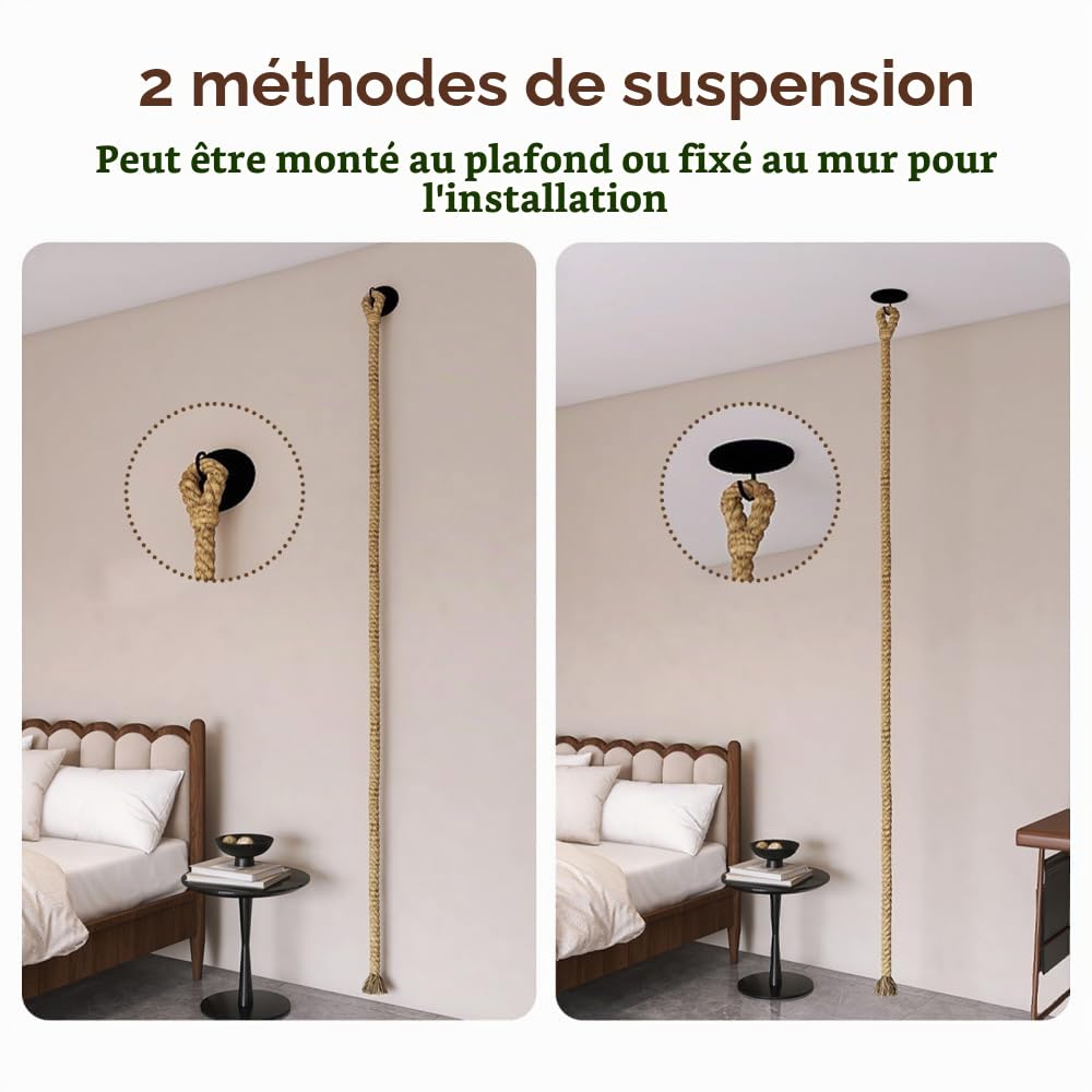 Corde à Grimper pour Chat, Jouet Grimpante pour Chaton, Poteau en Jute de 3 M (9,8 Pi) avec Crochet et 3 Vis de Fixation pour Plafond ou Mur