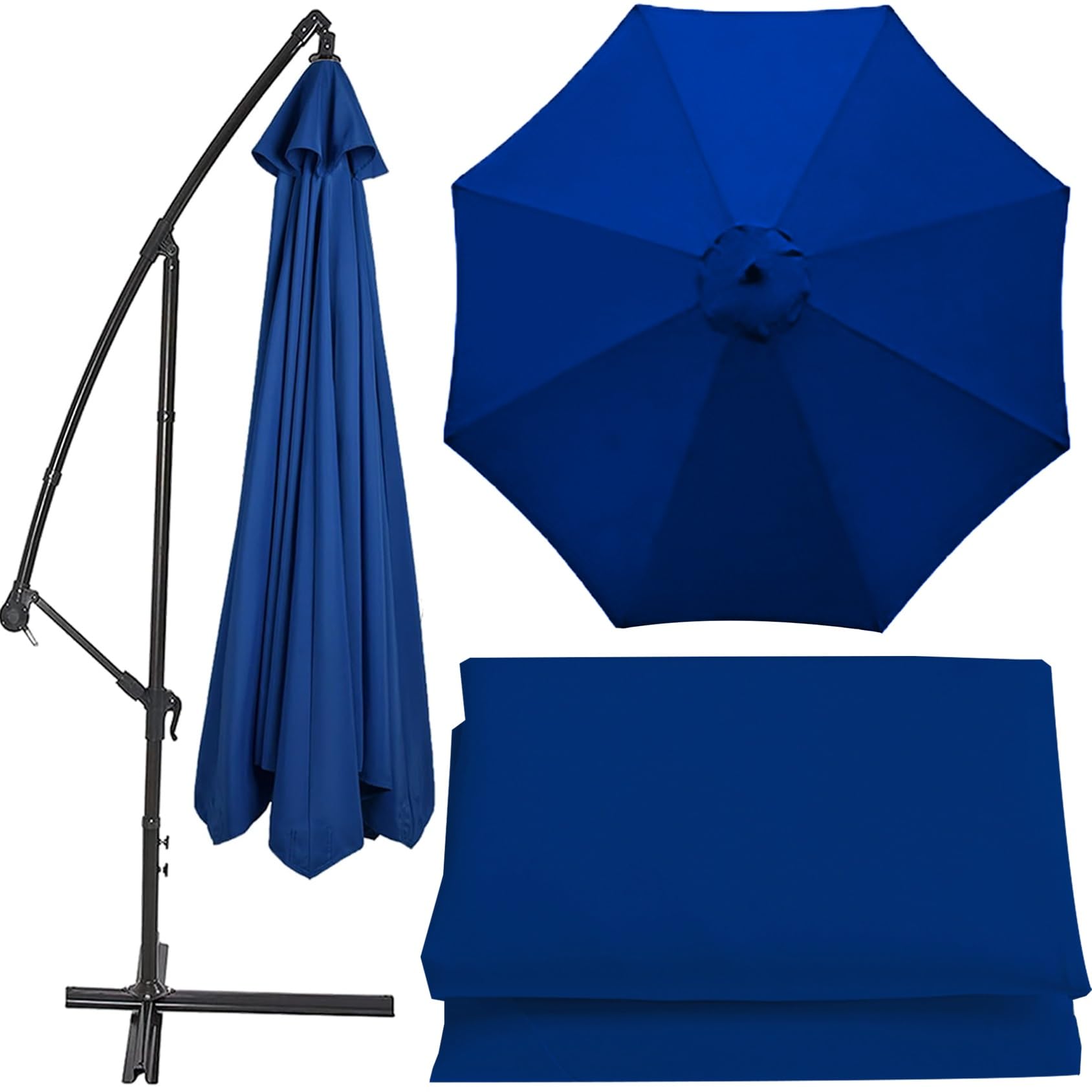 Universal Umbrella Replacement Cloth Parasol Umbrella Replacement Canopy Cover 200cm/270cm/300cm+6 Arms/8 Arms Replacement Parasol Fabric Cover For Garden Umbrella(Color:Blue,Size:200cm(6.5ft)-6 ribs)