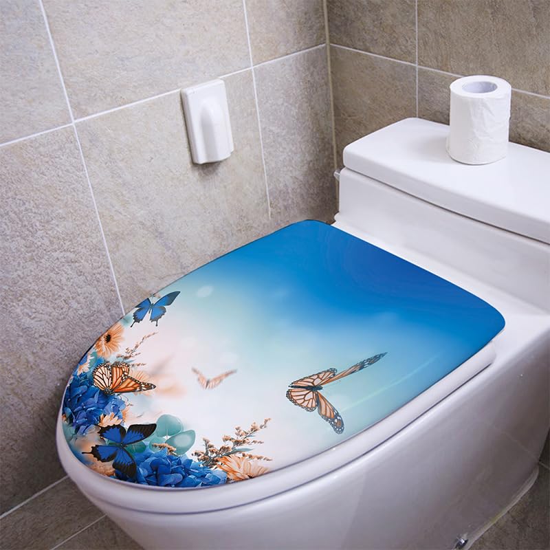 Butterfly Fantasy Flower Leaf Toilet Cover Sticker Decals,Srping Flower Leaf Waterproof Toilet Lid Tank Seat Decals Cistern Self-Adhesive Bathroom Wall Sticker