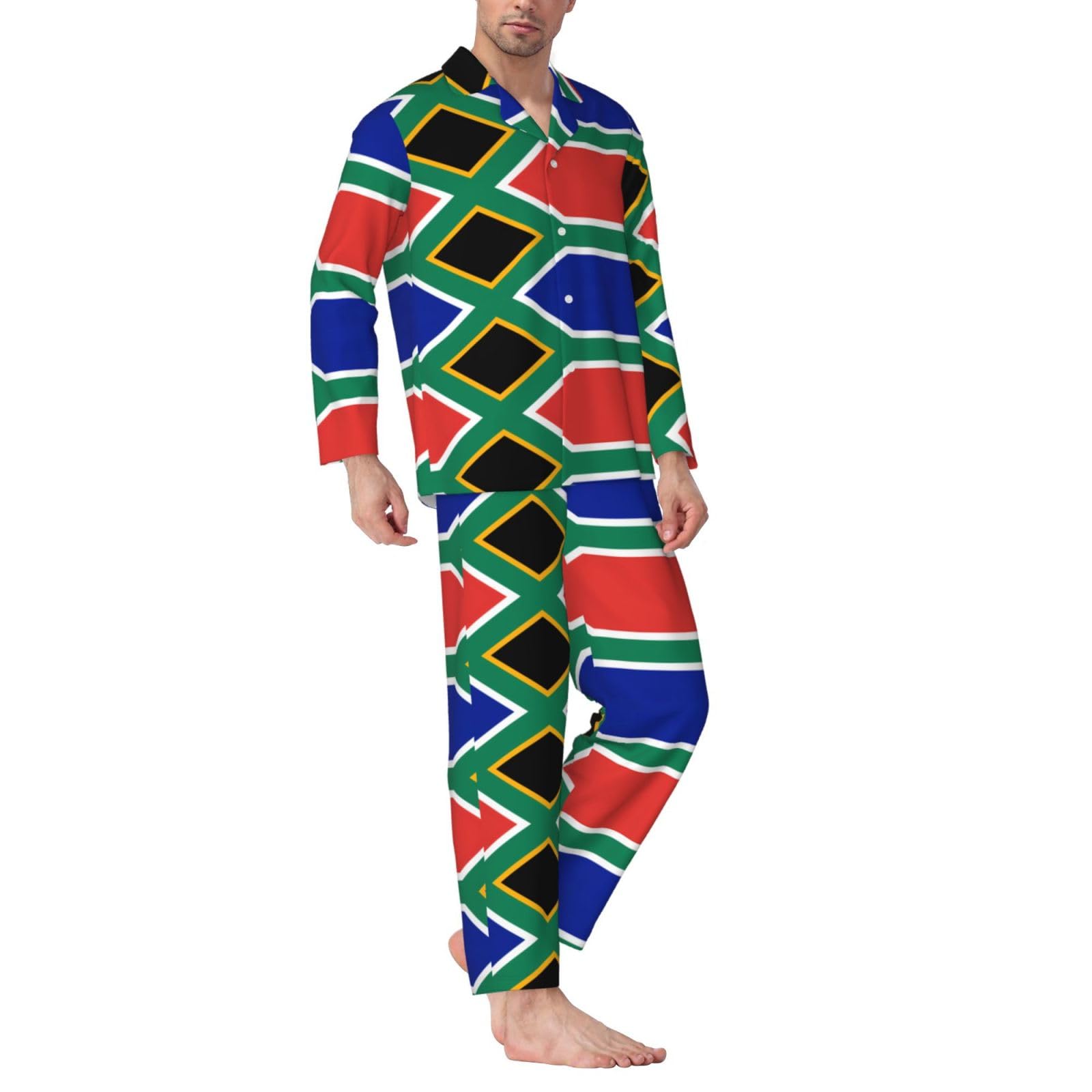 Conjunto de pijama suave para hombre con la bandera de Sudáfrica, pijama de manga larga para hombre, ropa de dormir para descansar