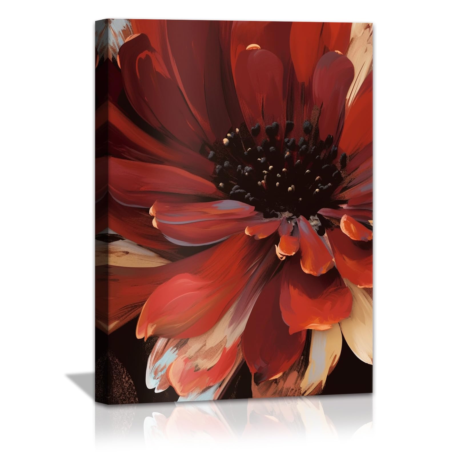 Large Red Flower Canvas Wall Art Modern Wall Decor for Living Room Home Bedroom Decoration Modern Framed Artwork Decor Ready to Hang 12"x16"