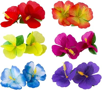 60 Pcs Artificial Hibiscus Flowers - Hawaiian Faux Tropical Flowers Party Decorations Home Garden & Party Favors
