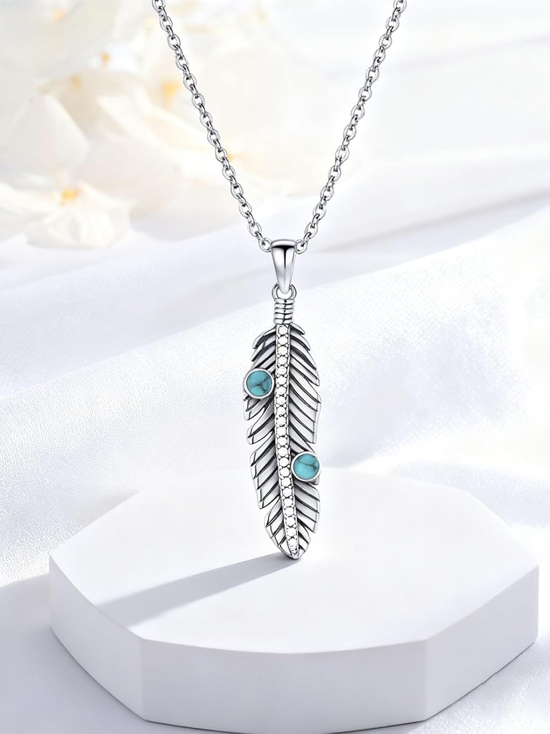 Feather Necklace 925 Sterling Silver Turquoise Pendant Vintage Western Pendant Native American Gifts - Image 6