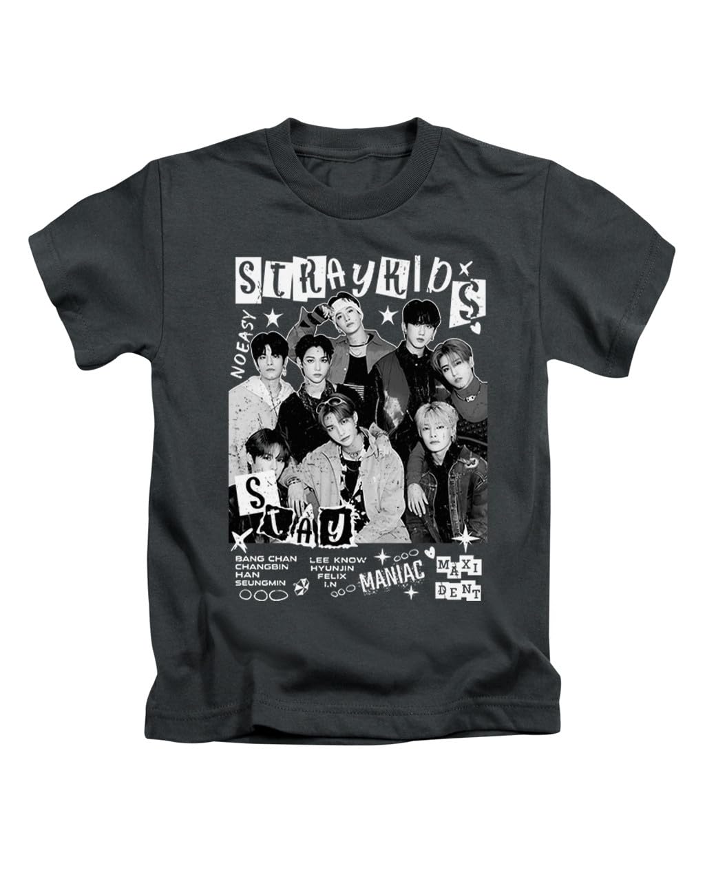 Kids pop Stray, Iconic Icons Trendy Cool Korean k Fun Cute Felix lee Bang Tee T-Shirt Funny Unisex T Shirt Top Black