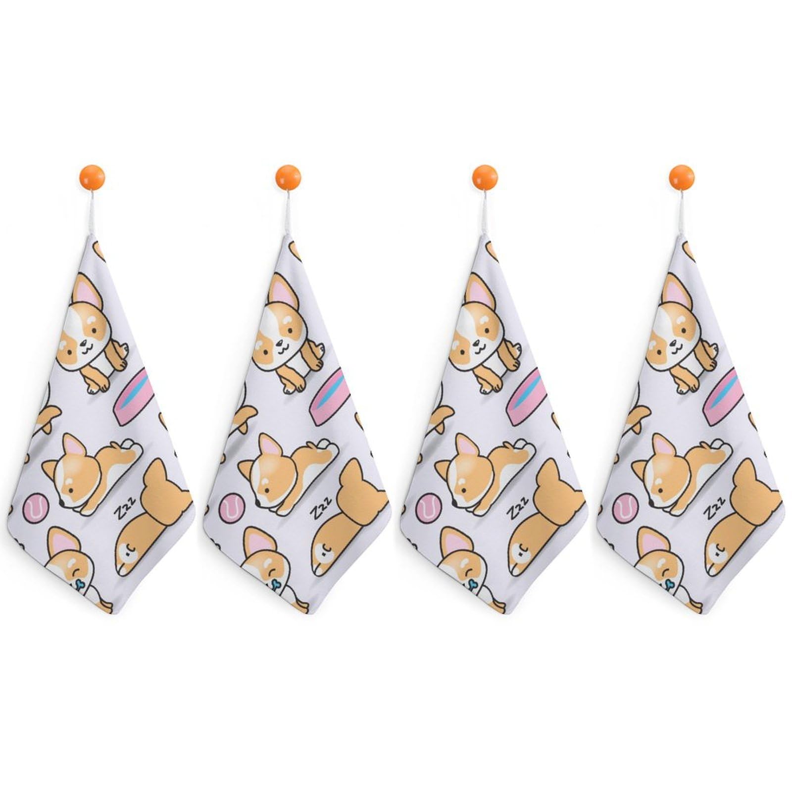 LEDFCVSU 4 Piece Hanging Hand Towels, Funny Corgi Small Dry Hand Towel for Kitchen Bathroom