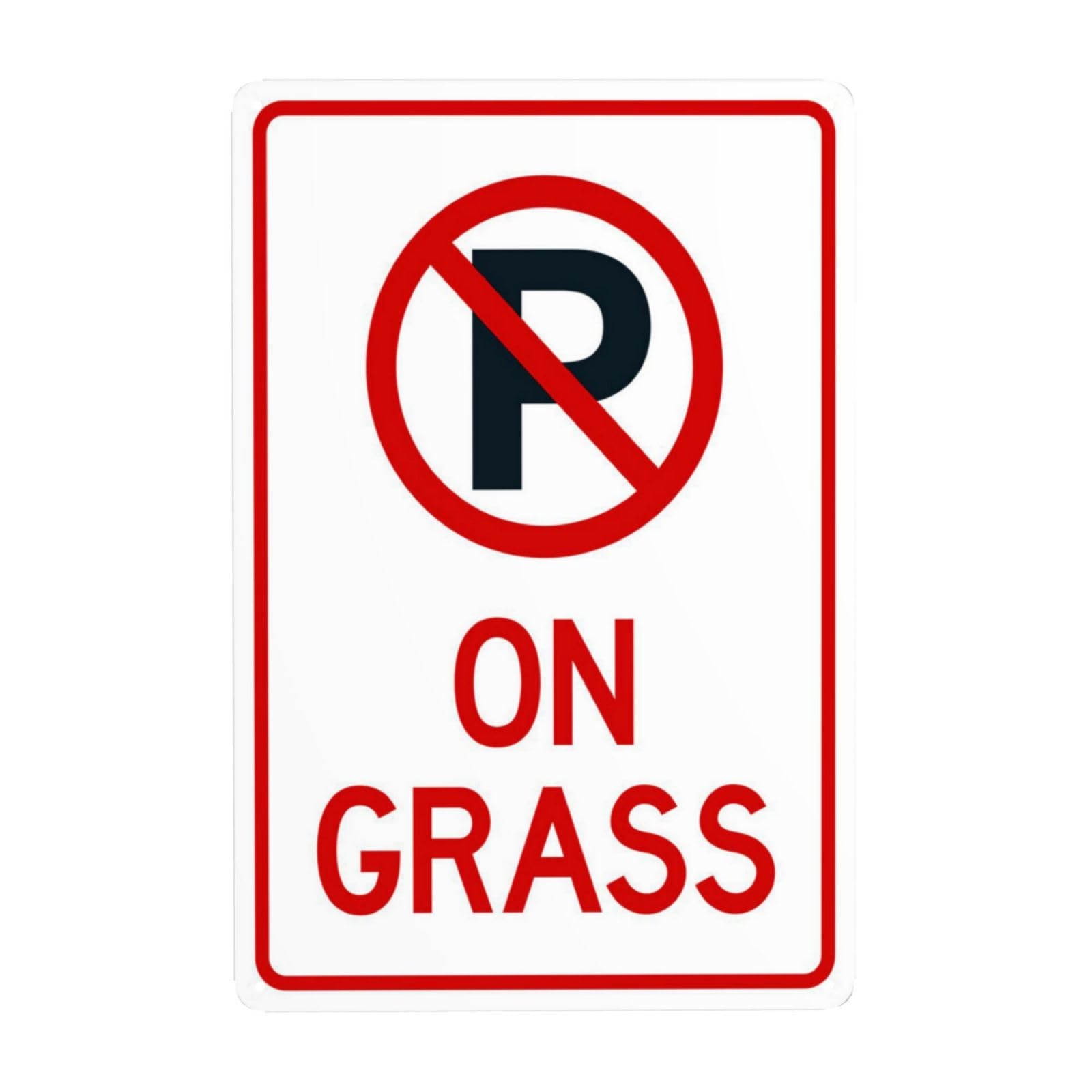 SMAZDFXX On Grass With No Parking Symbol Metal Warning Signs, Cautions Security Tin Sign, Safety Posted Signs for Street Business Wall Decor 5.5"x8"