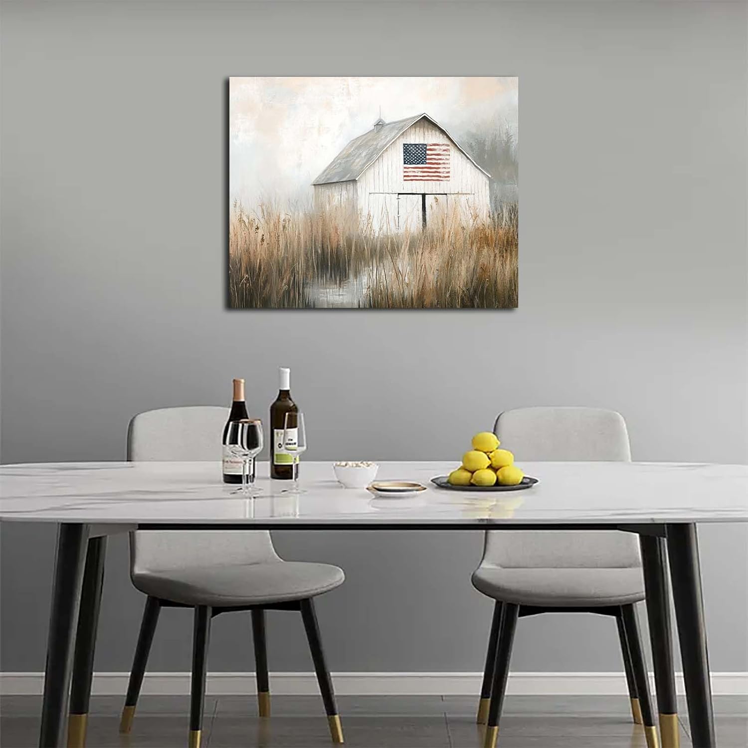 NTEUMM Vintage Barn Canvas Wall Art, 4th of July Poster Picture Wall Decor, Rustic Home Decor Large Size Print Wall Art Gift, American Flag Artwork Canvas Roll 16x20 inch
